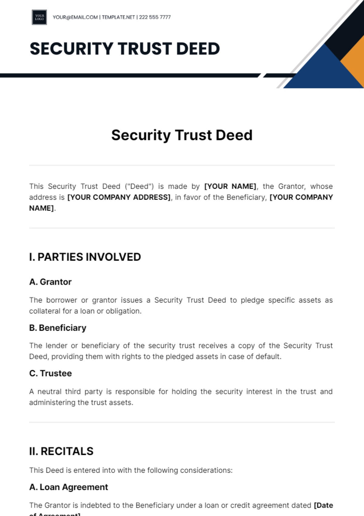 Security Trust Deed Template - Edit Online & Download