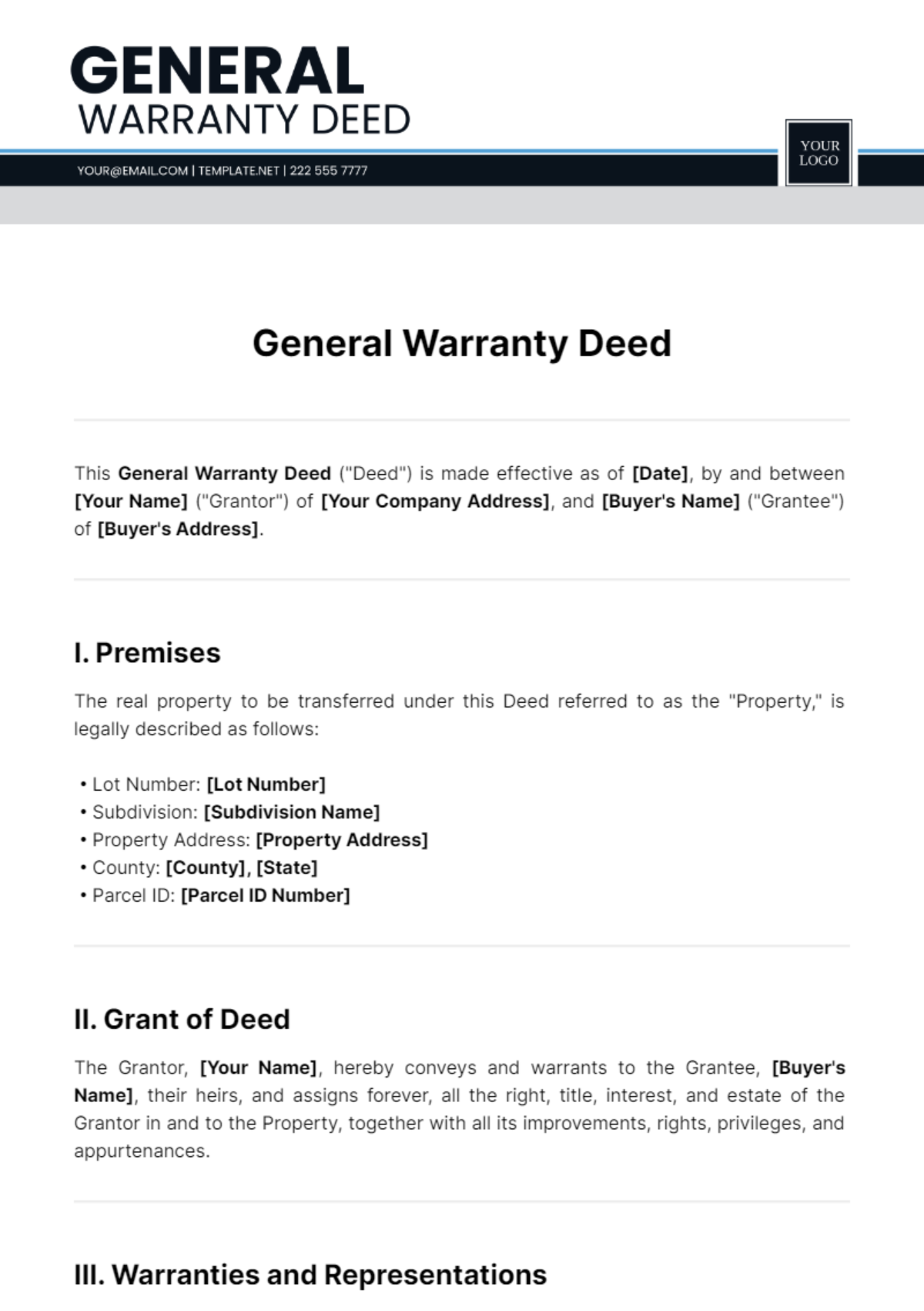 General Warranty Deed Template - Edit Online & Download Example ...