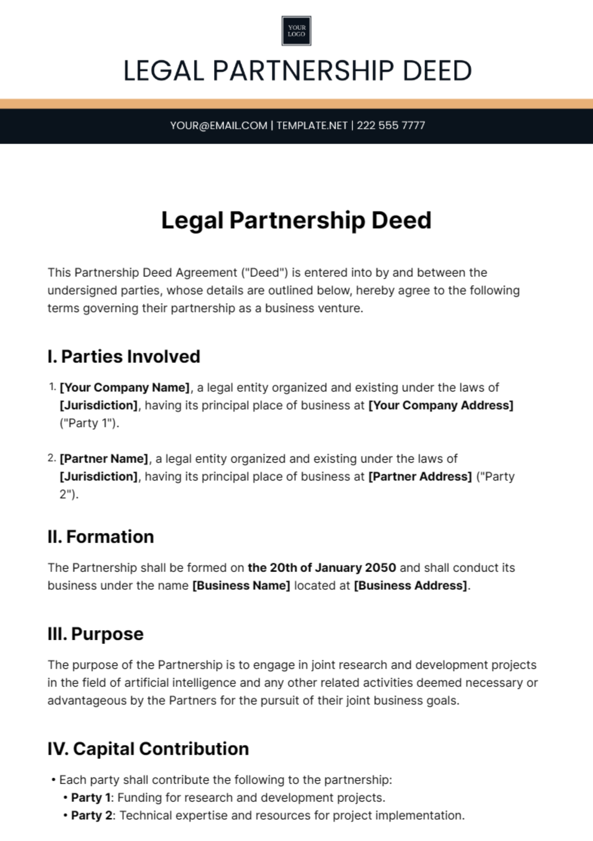 Legal Partnership Deed Template - Edit Online & Download