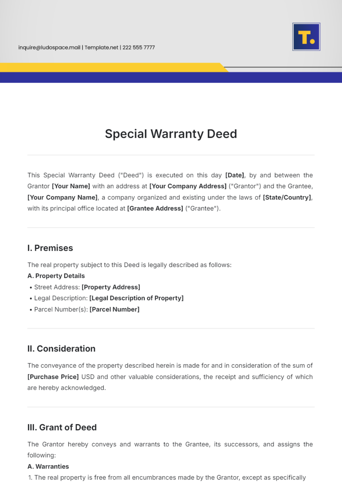 Special Warranty Deed Template - Edit Online & Download