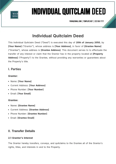 Free Individual Quitclaim Deed Template to Edit Online