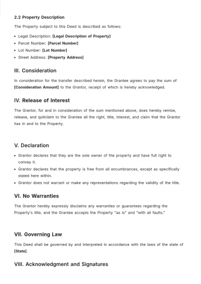 Free Individual Quitclaim Deed Template to Edit Online