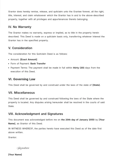 Free Property Quitclaim Deed Template to Edit Online