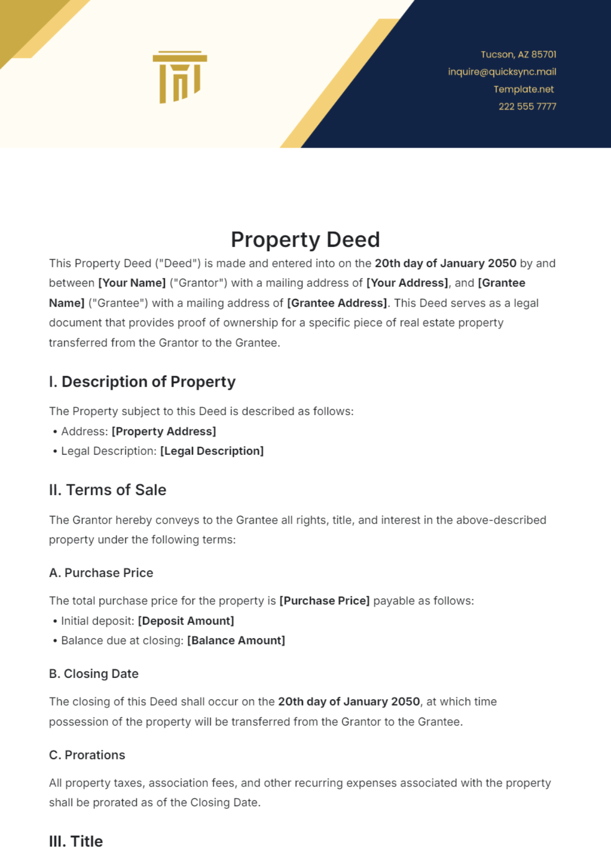 Blank Property Deed Template