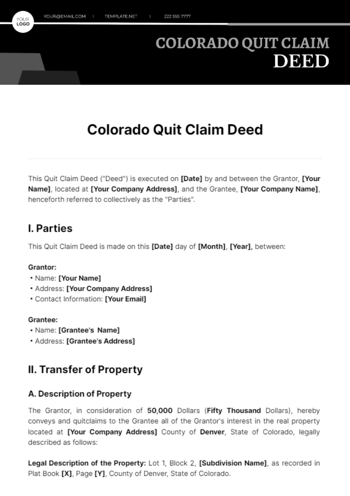 Free Colorado Quit Claim Deed Template