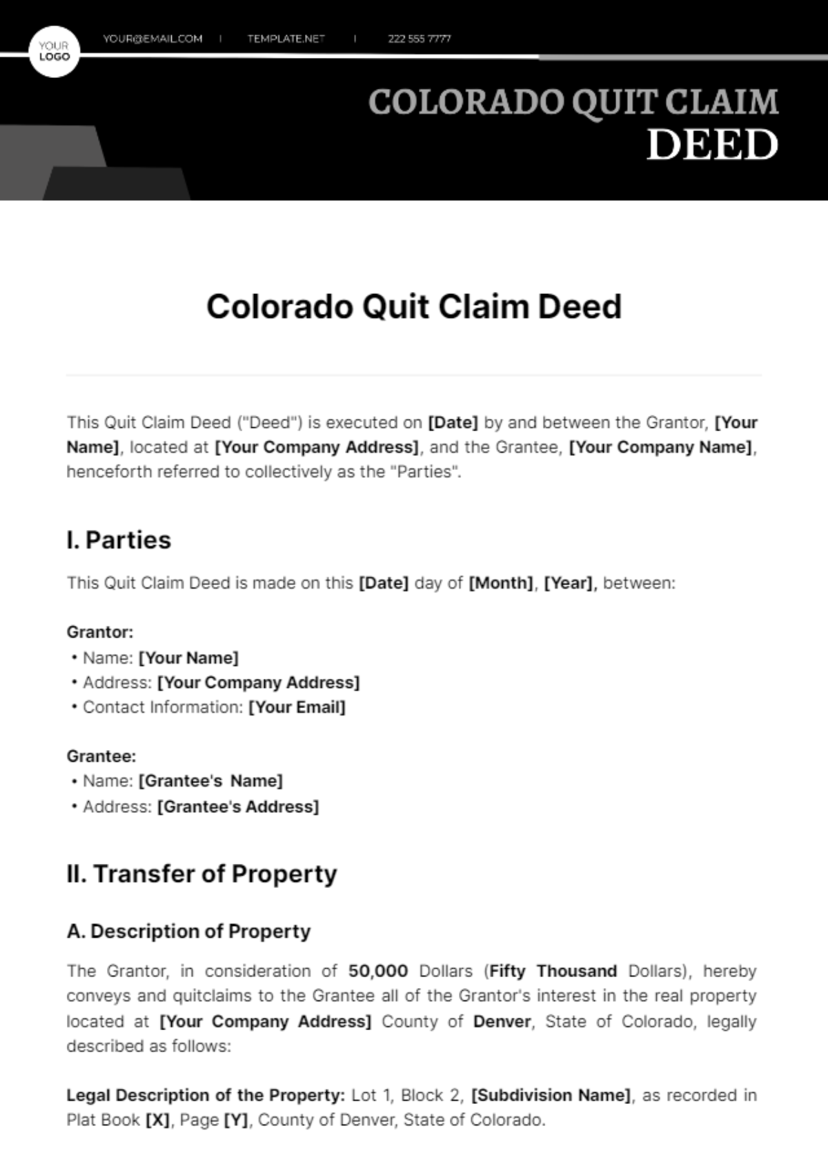 Colorado Quit Claim Deed Template - Edit Online & Download