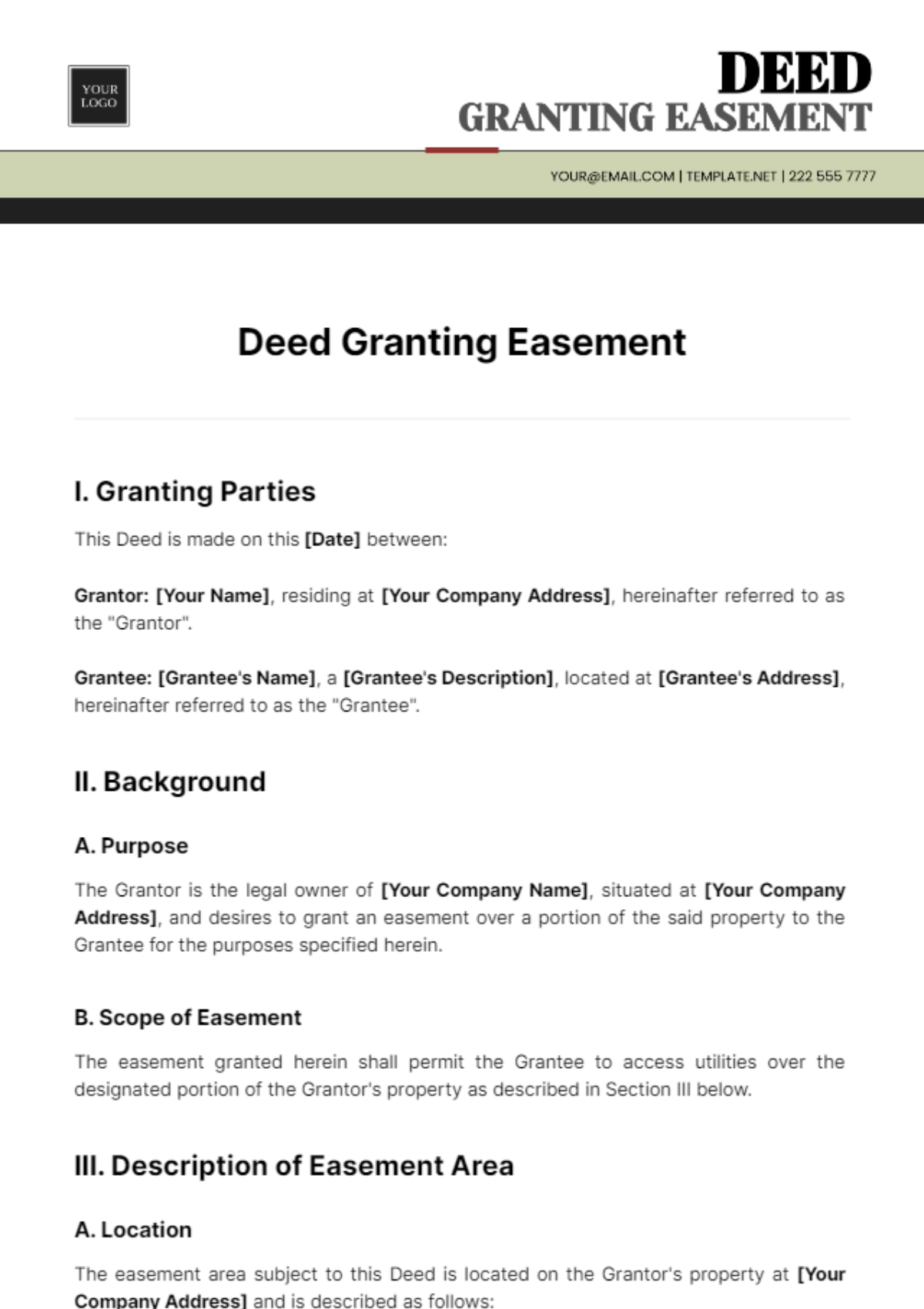 Free Deed Granting Easement Template - Edit Online & Download ...