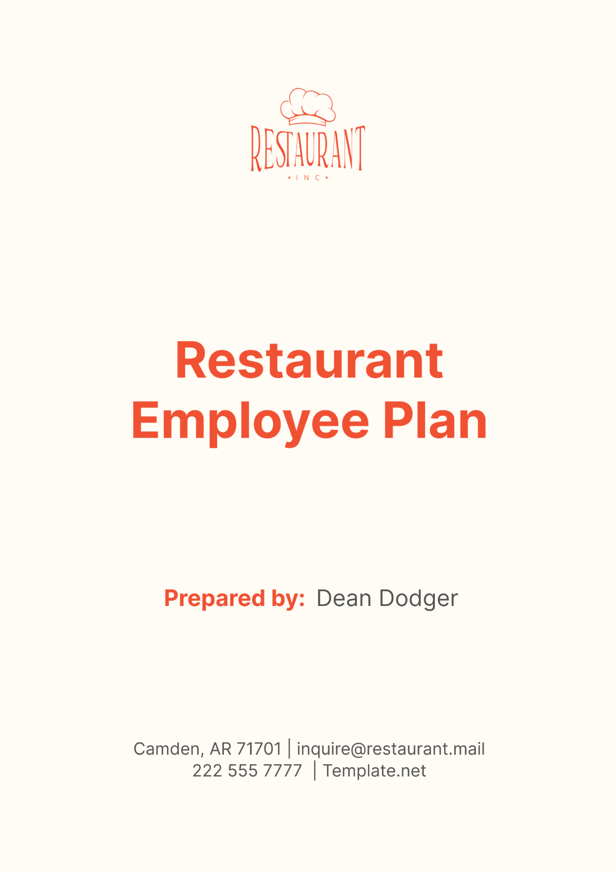 Restaurant Employee Plan Template - Edit Online & Download