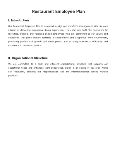 Free Restaurant Employee Plan Template to Edit Online