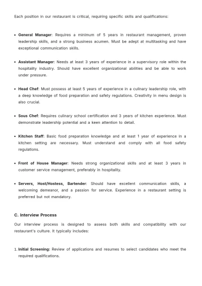 Free Restaurant Employee Plan Template to Edit Online