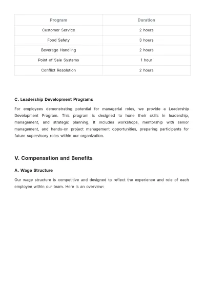 Free Restaurant Employee Plan Template to Edit Online