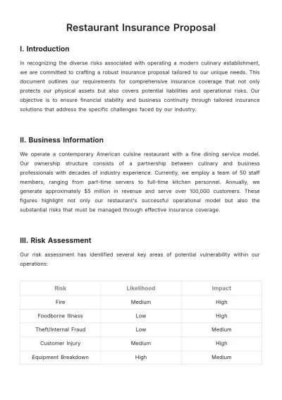 Free Restaurant Insurance Proposal Template to Edit Online