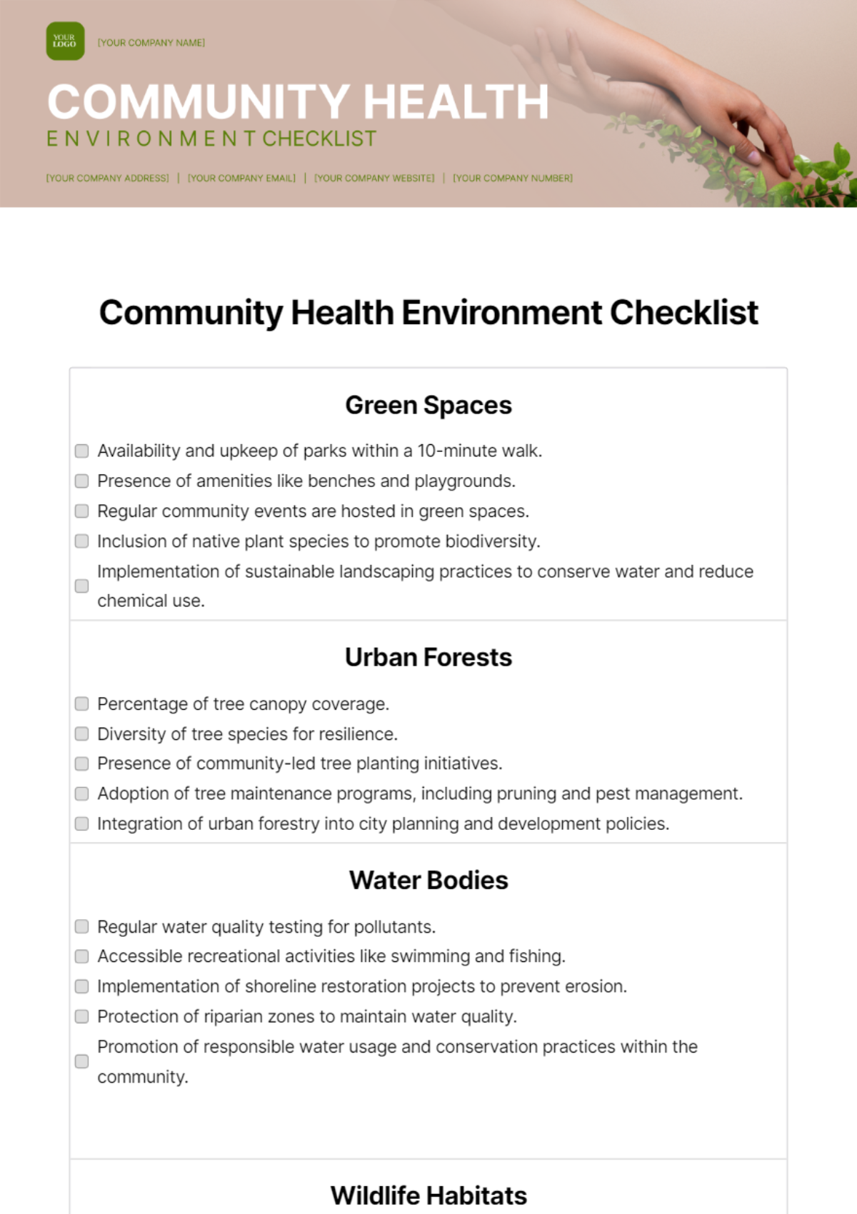 Free Community Health Environment Checklist Template