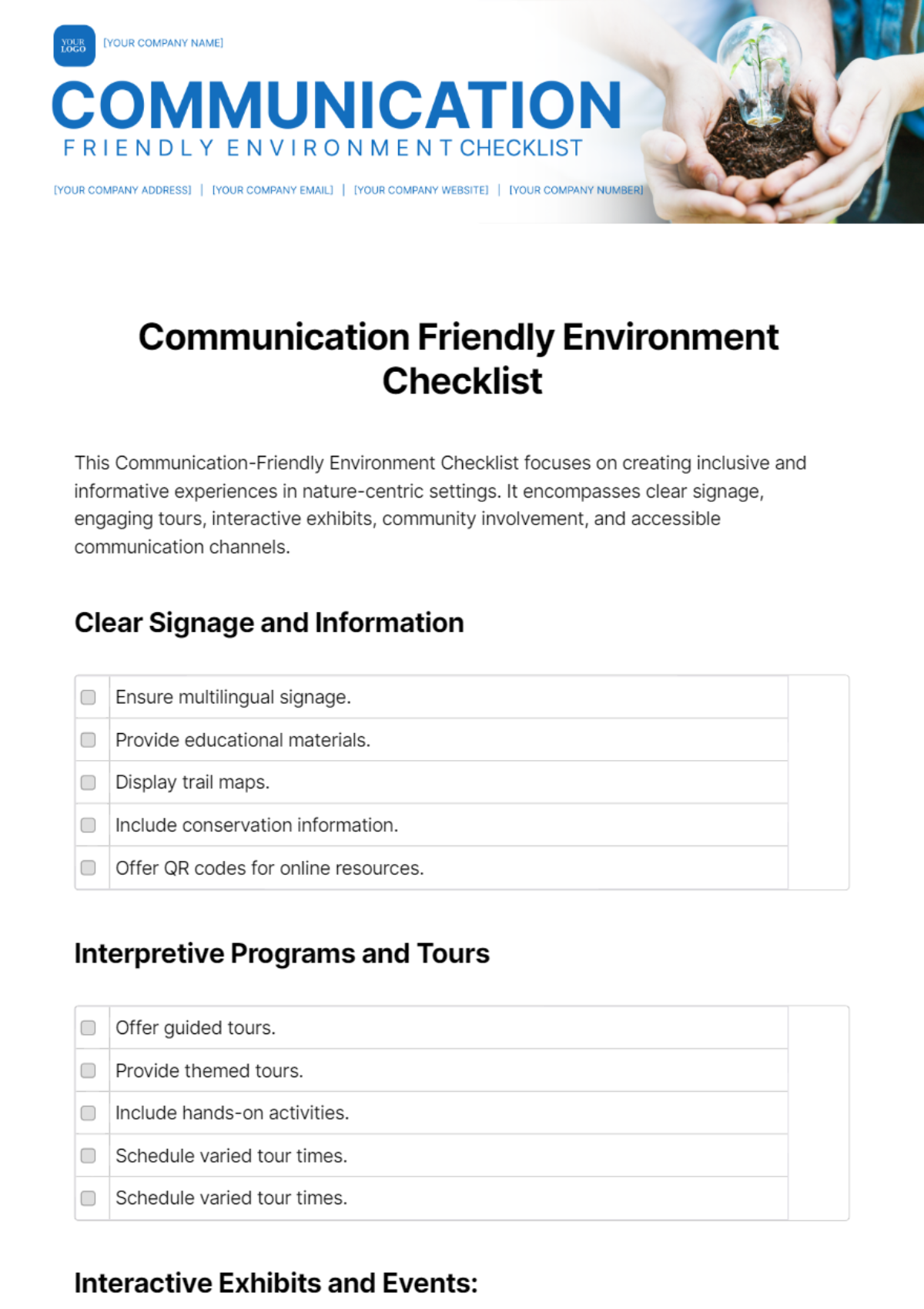 Free Communication Friendly Environment Checklist Template