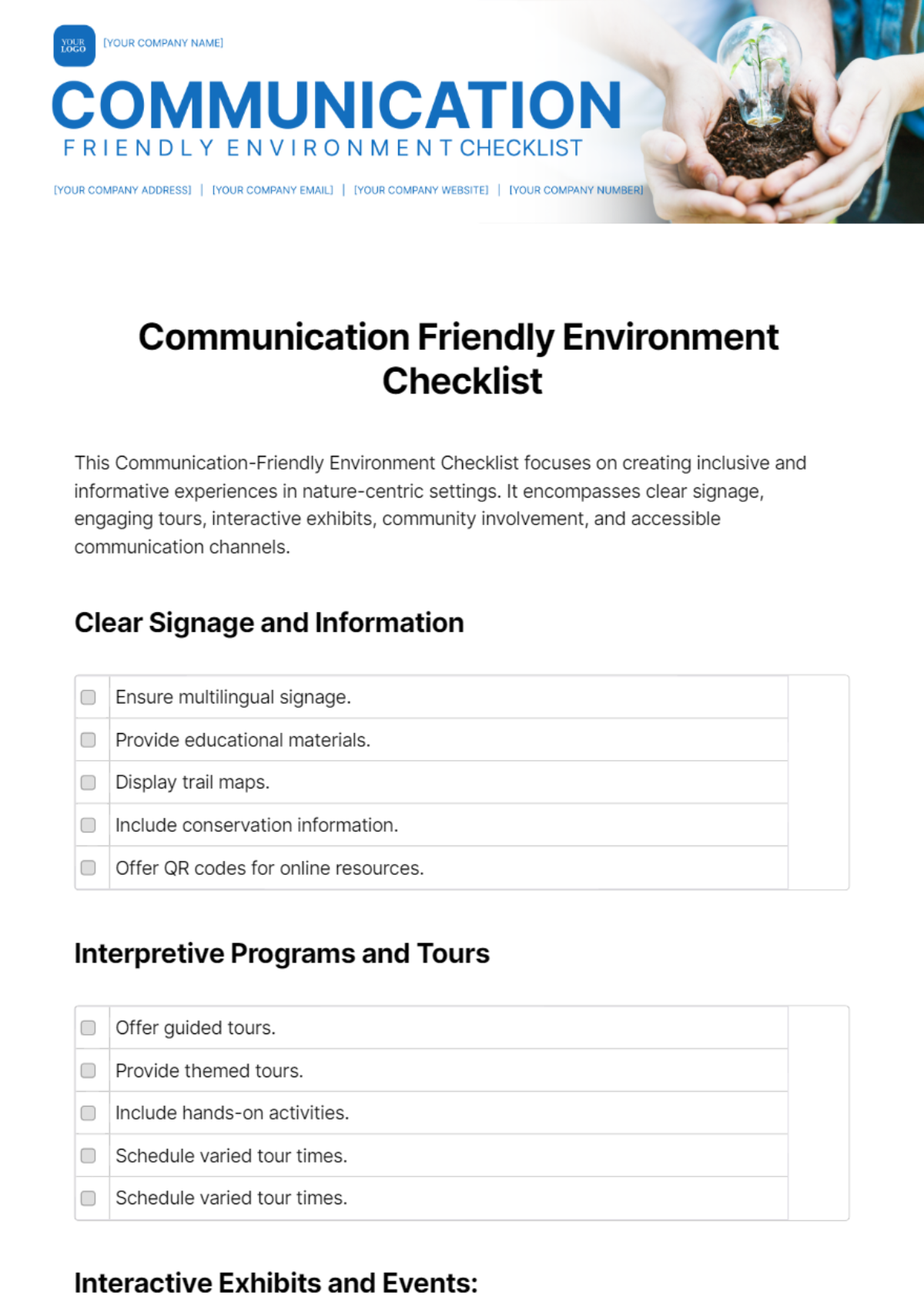 Communication Friendly Environment Checklist Template