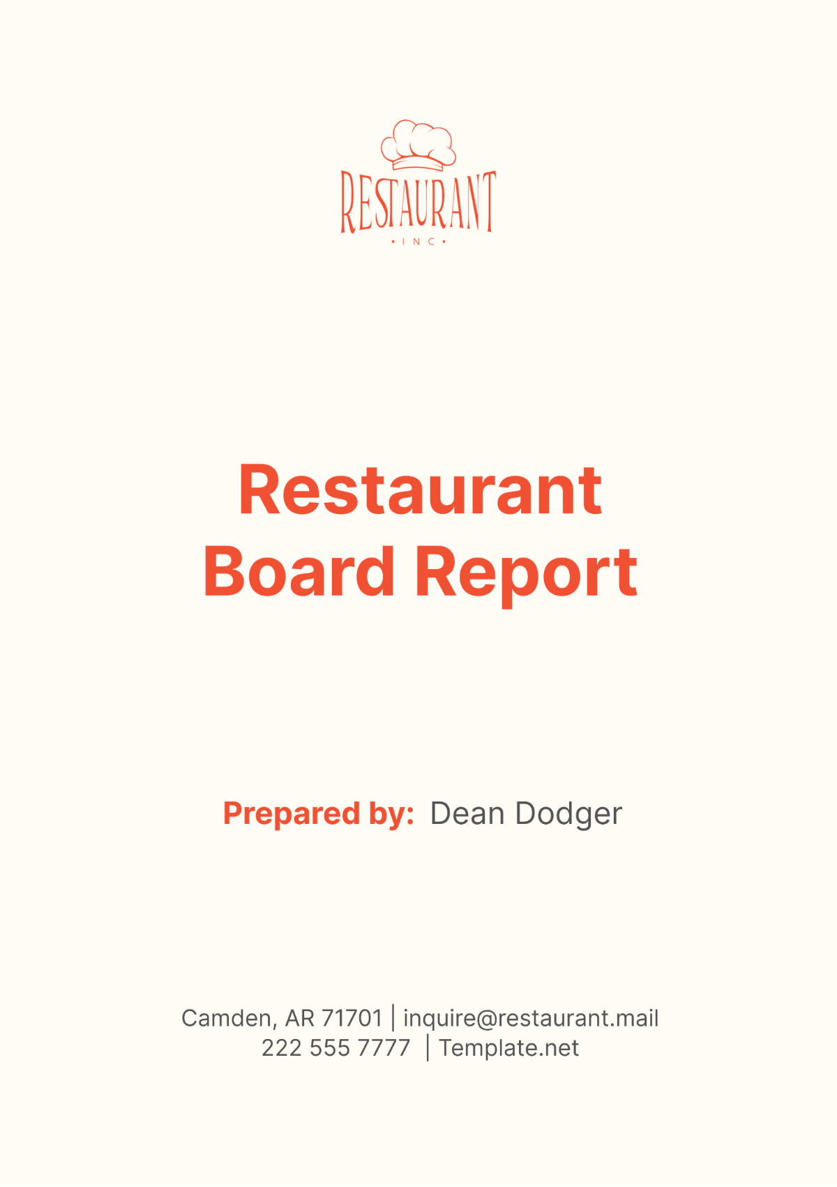 Restaurant Board Report Template - Edit Online & Download