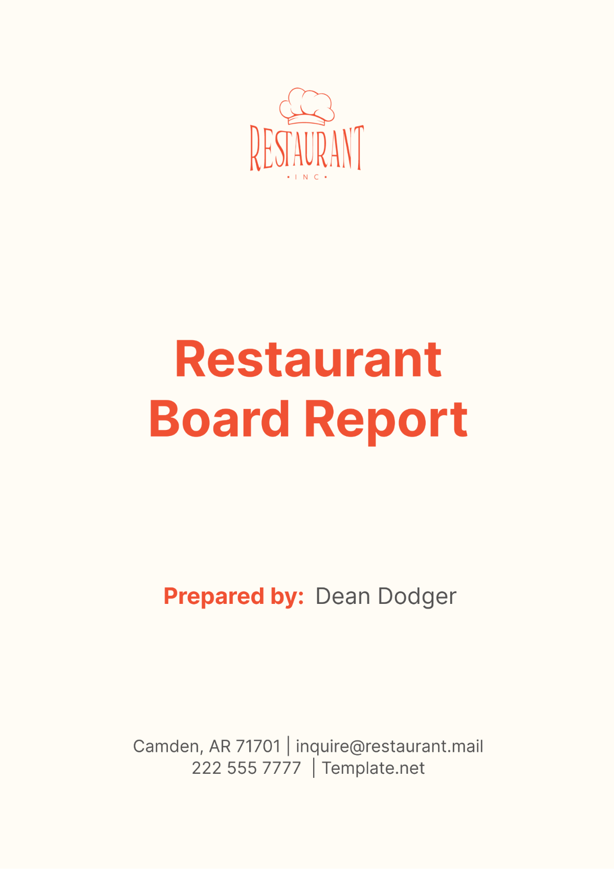 Restaurant Board Report Template