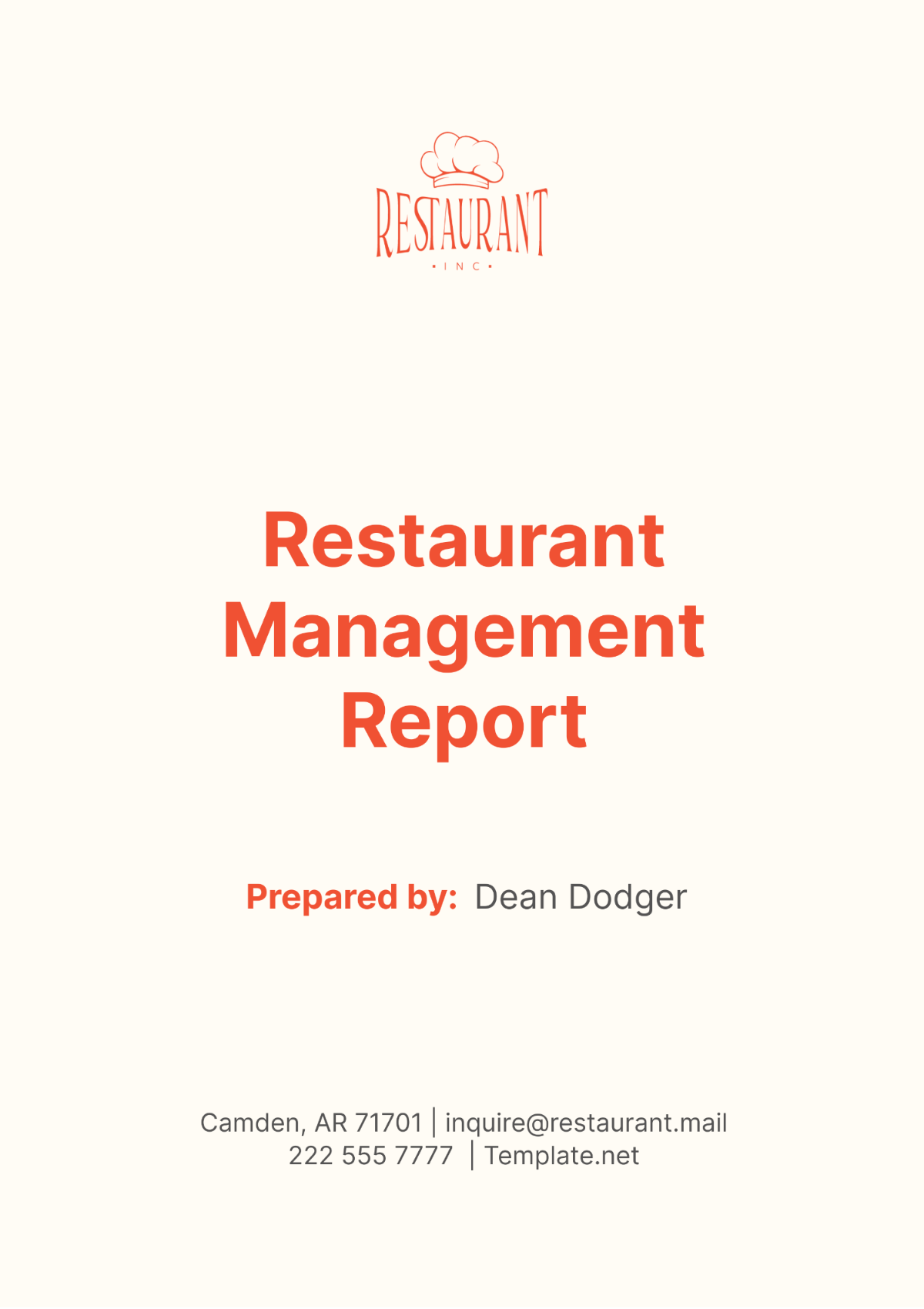 Restaurant Management Report Template - Edit Online & Download