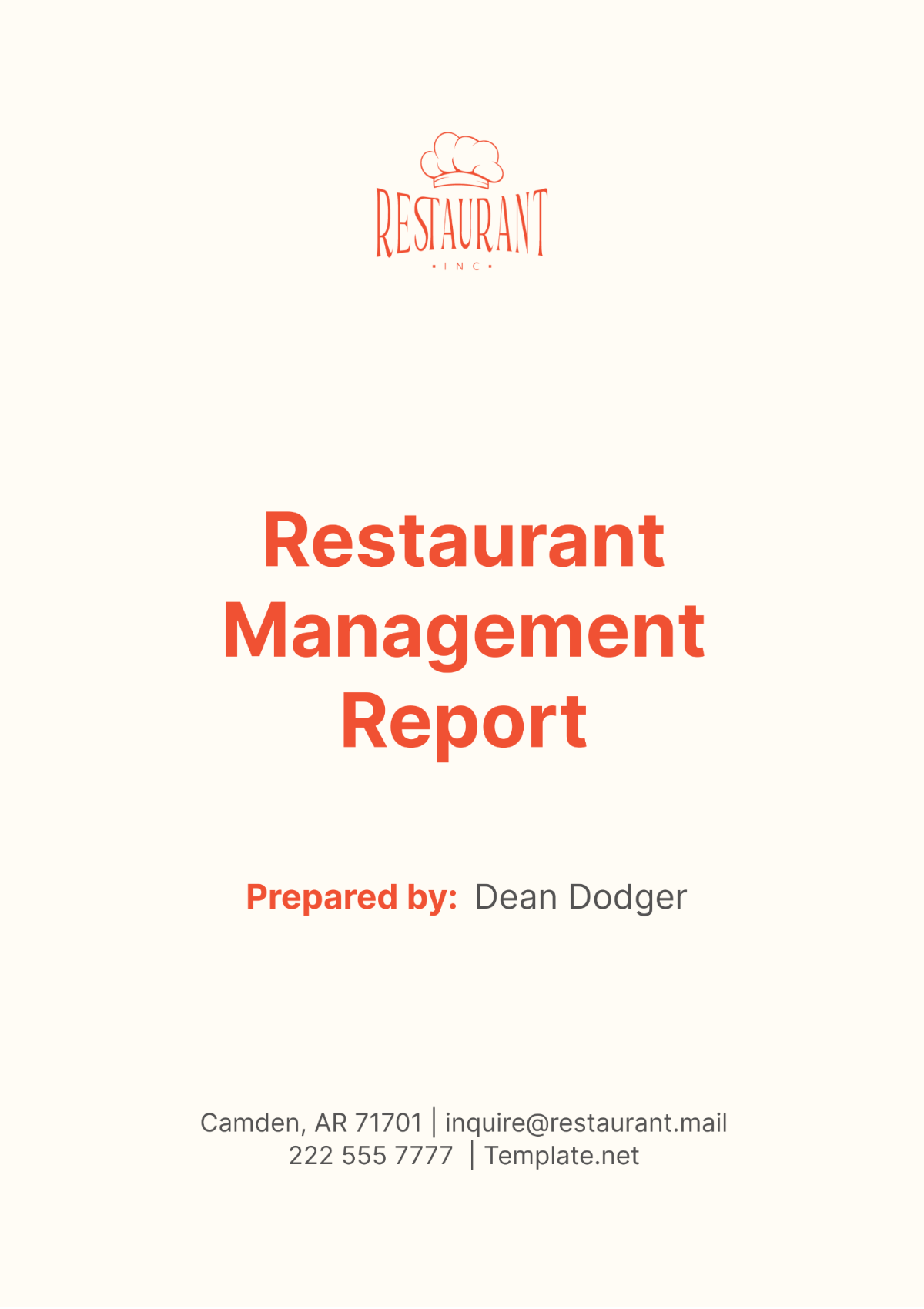 Restaurant Management Report Template