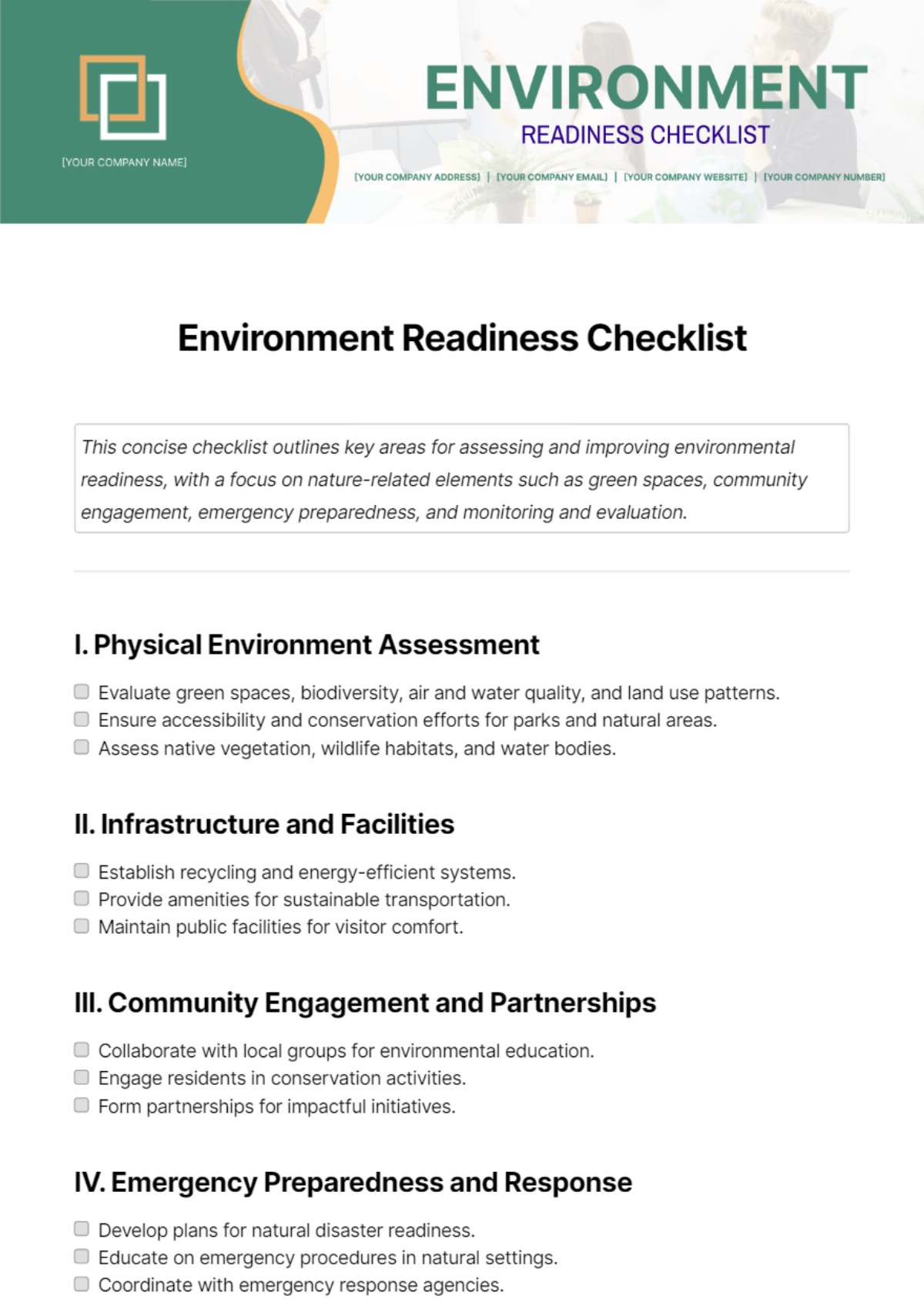 Free Environment Readiness Checklist Template