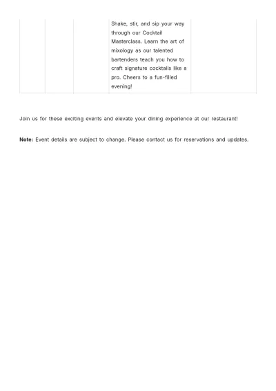 Free Restaurant Event Schedule Template to Edit Online