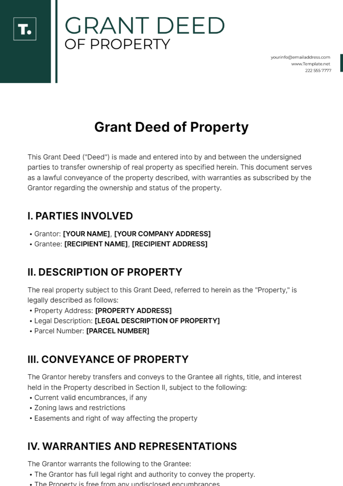 Free Grant Deed Property Template