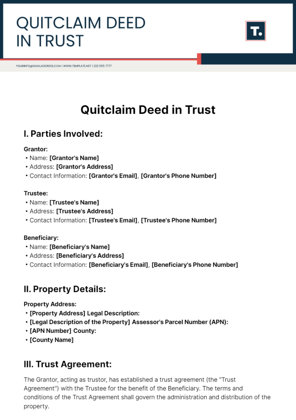 Quitclaim Deed in Trust Template - Edit Online & Download