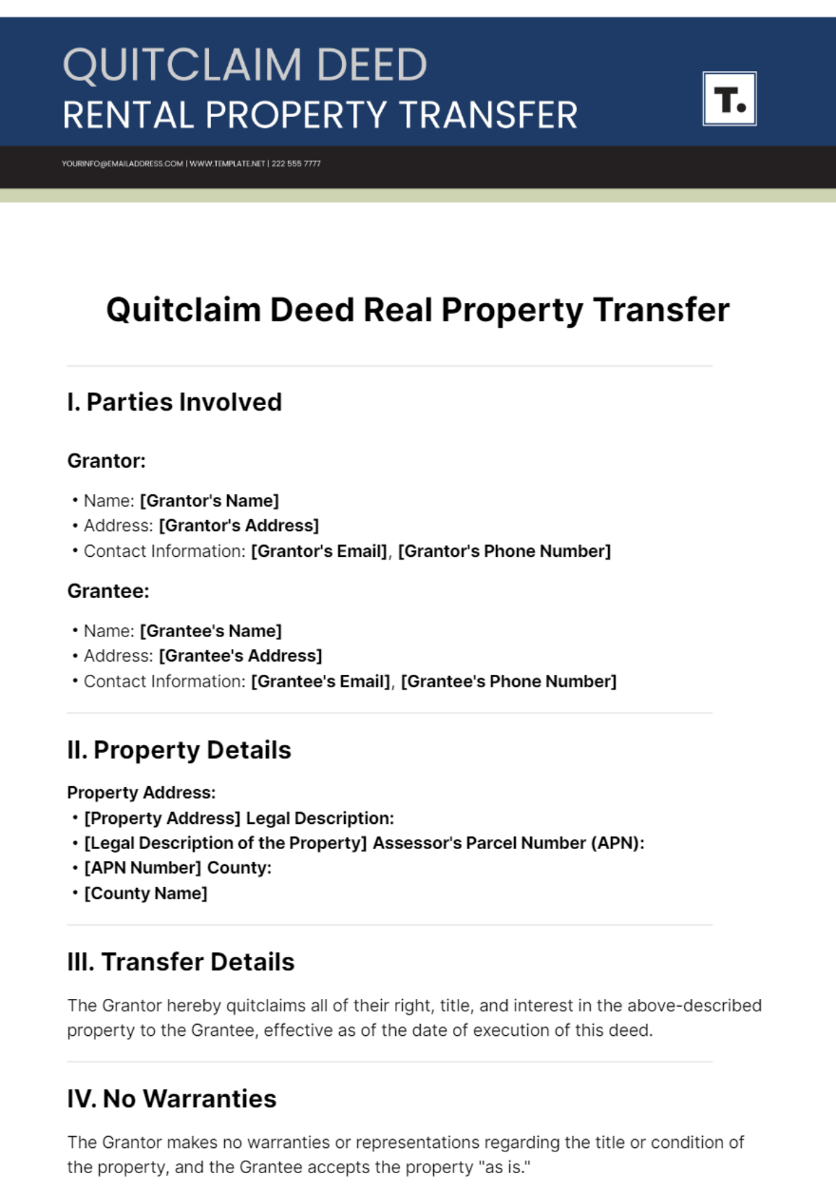 Free Quit Claim Deed Real Property Transfer Template