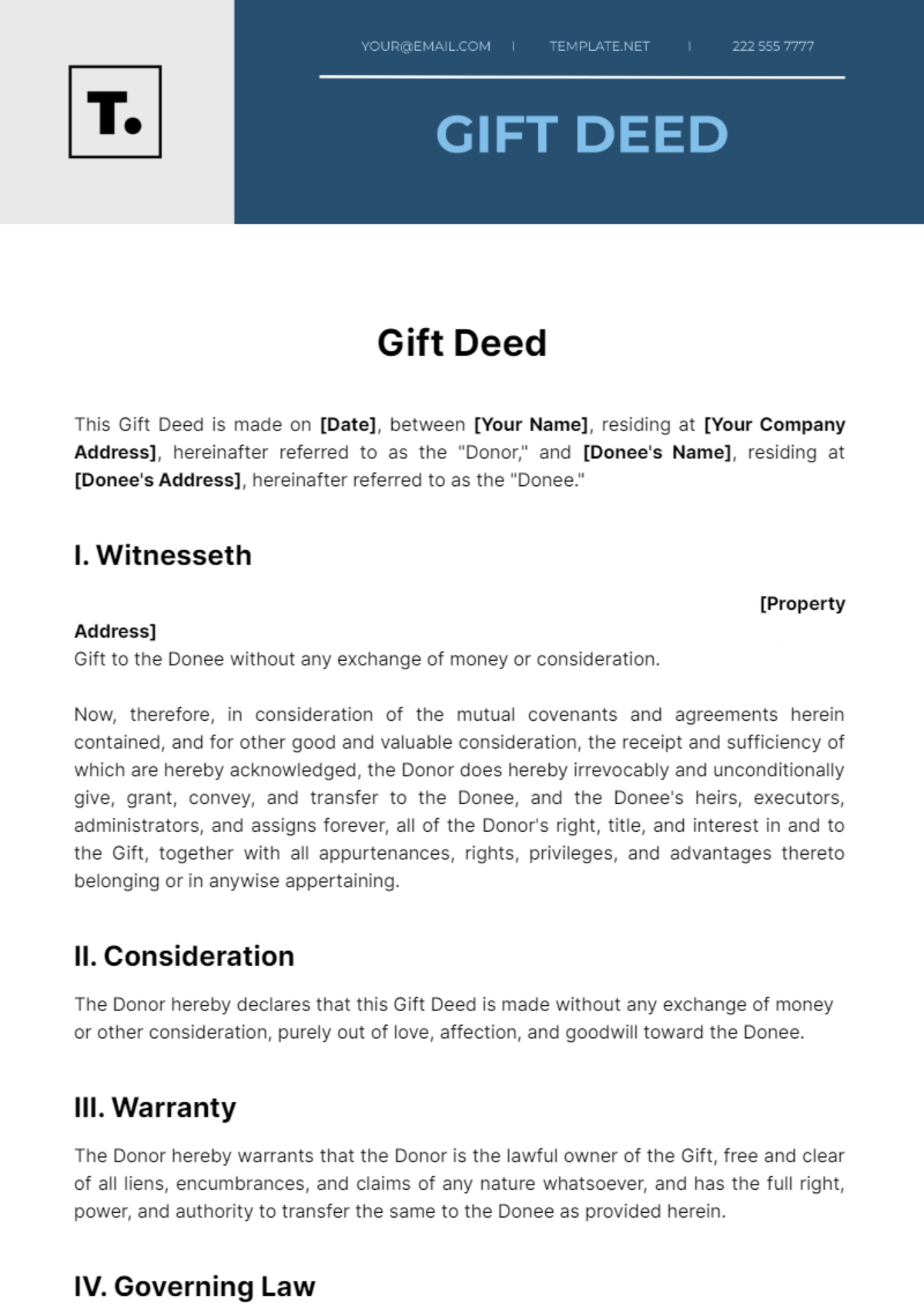 Gift Deed Template - Edit Online & Download Example | Template.net