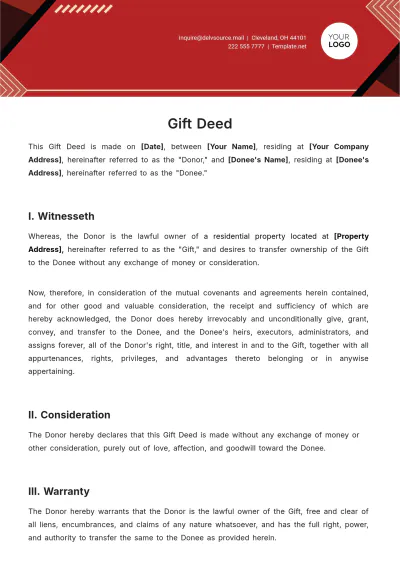 Free Simple Gift Deed Template to Edit Online