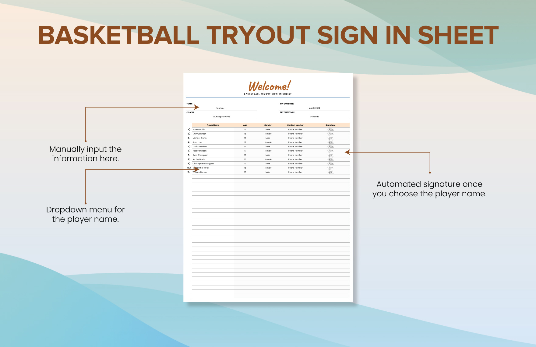 Basketball Tryout Sign in Sheet Template