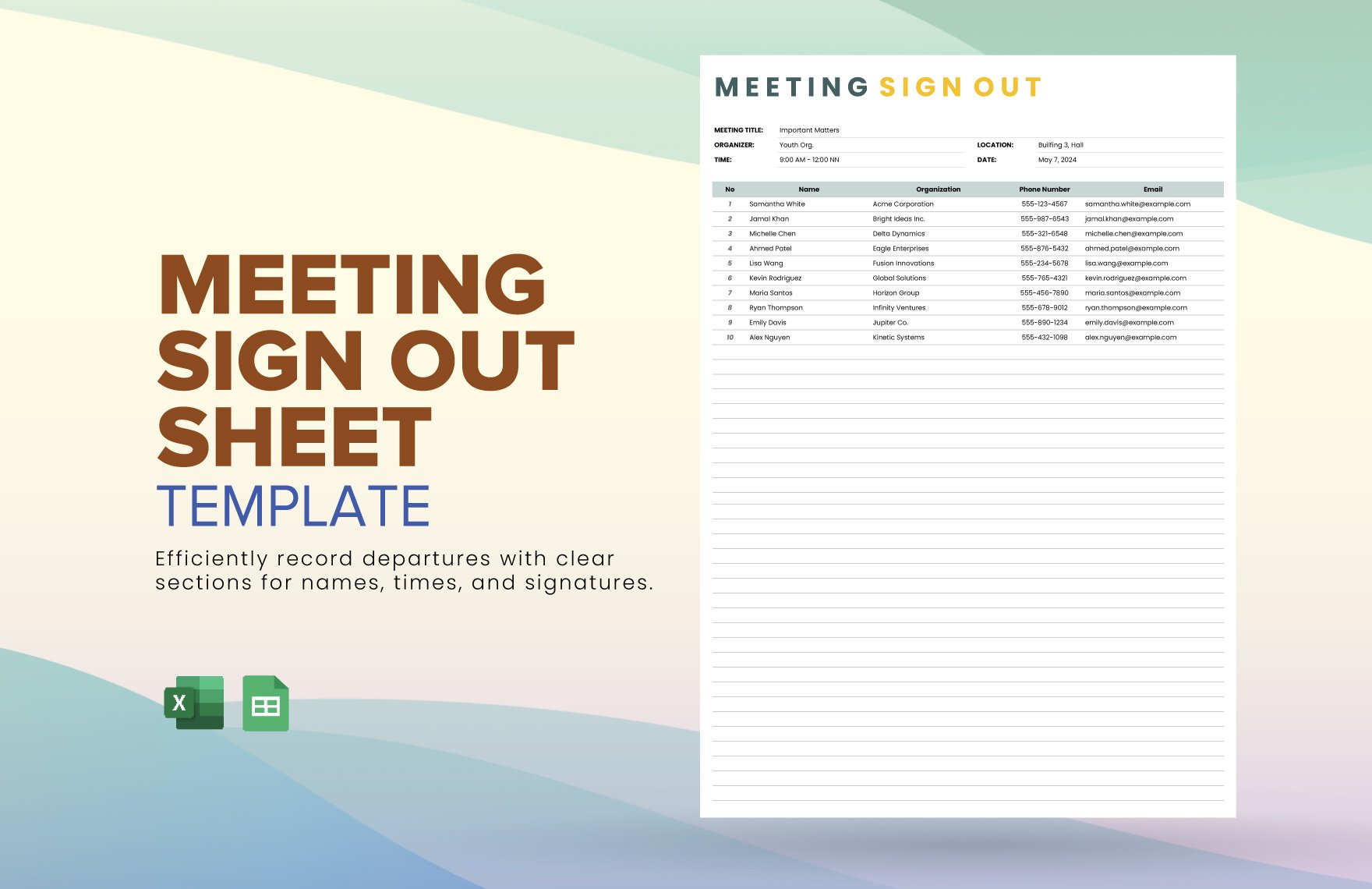 Free Meeting Sign Out Sheet Template in Excel, Google Sheets