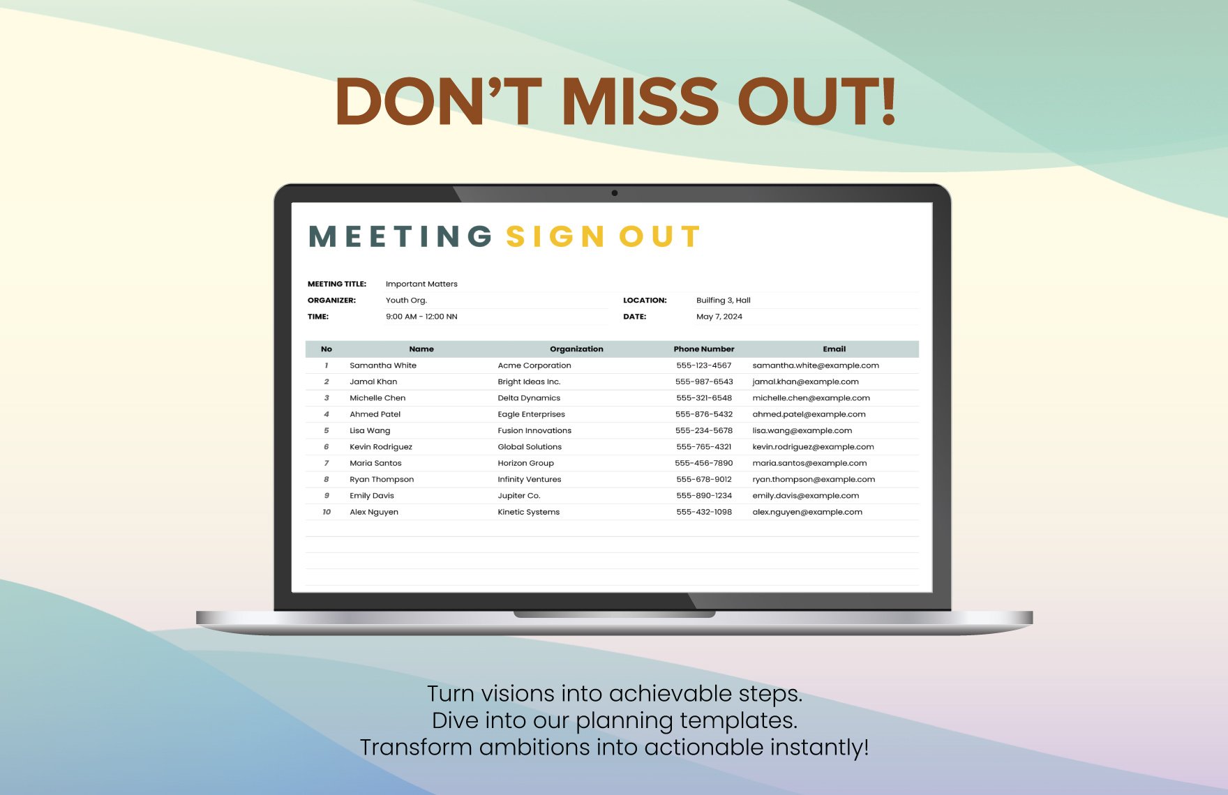 Meeting Sign Out Sheet Template