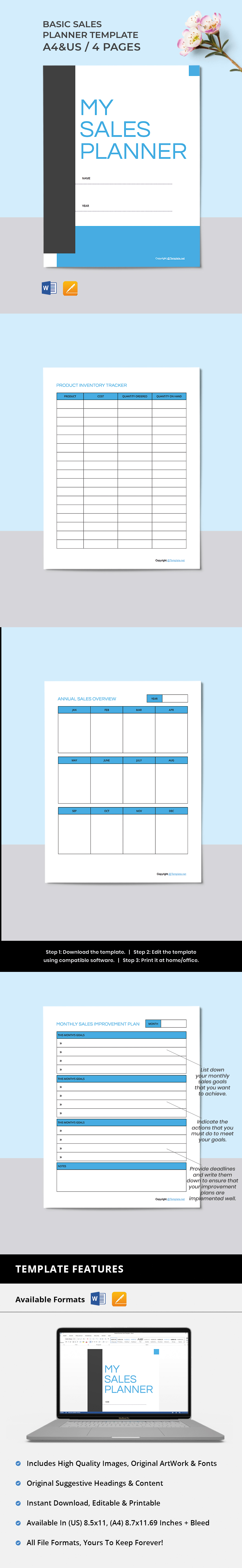 Free Basic Sales Planner Template Word, Apple Pages