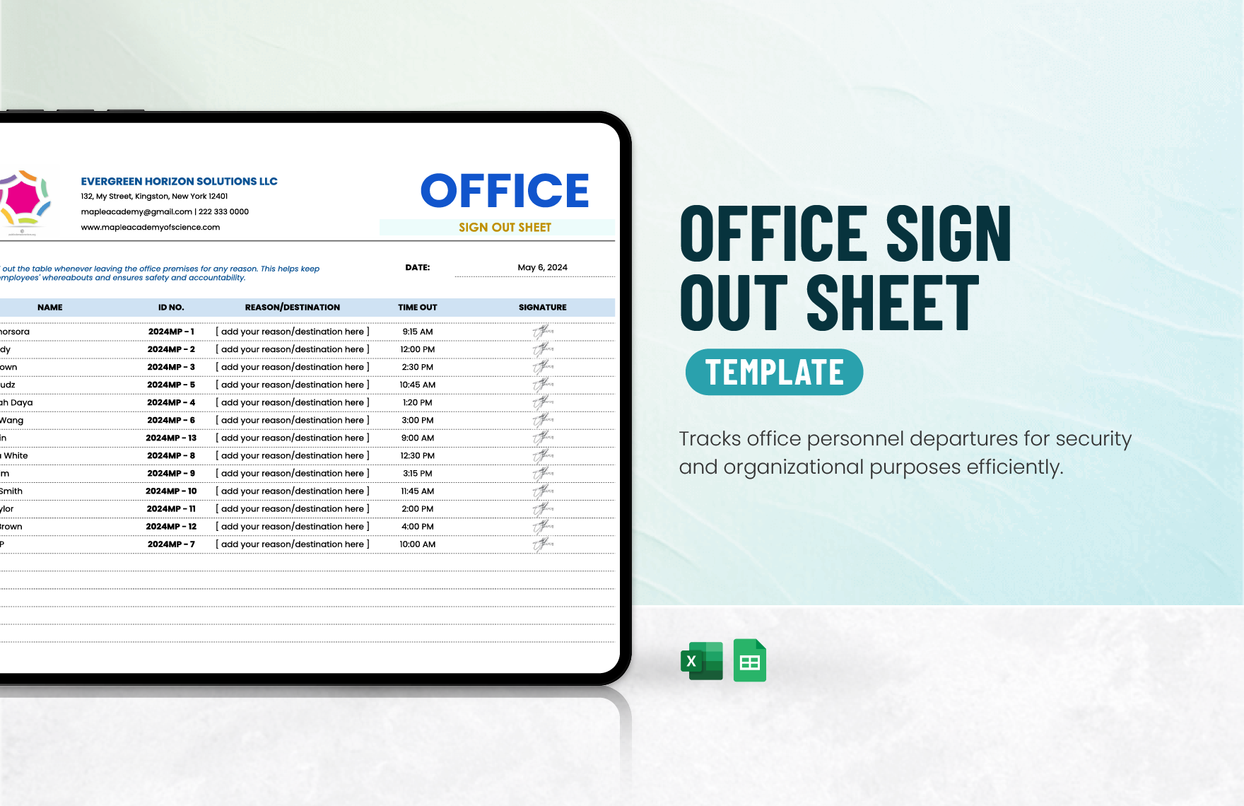 Office Sign Out Sheet Template in Excel, Google Sheets