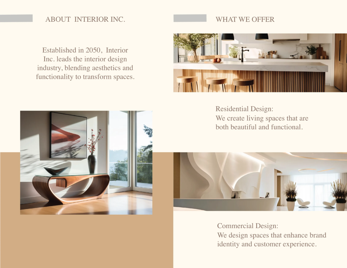 Free Interior Design Bi-fold Brochure Template to Edit Online