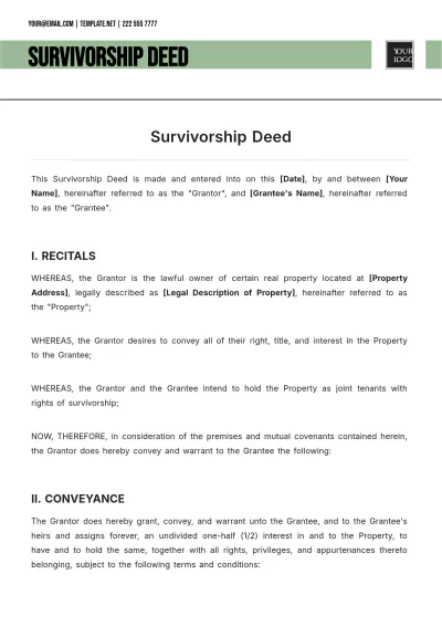 Free Survivorship Deed Template to Edit Online