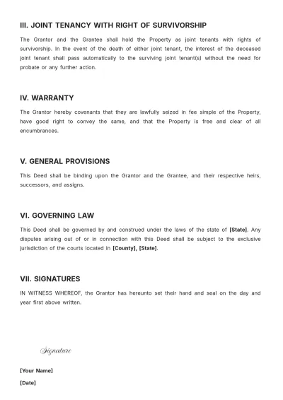 Free Survivorship Deed Template to Edit Online