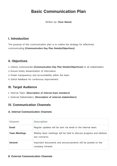 Free Basic Communication Plan Template to Edit Online