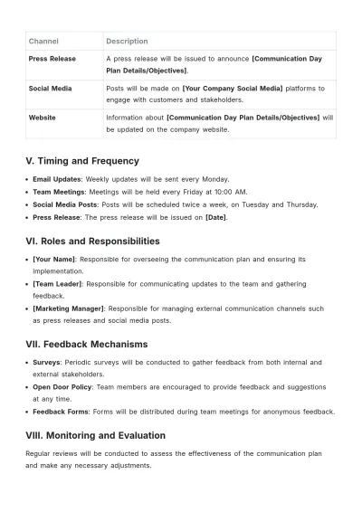 Free Basic Communication Plan Template to Edit Online
