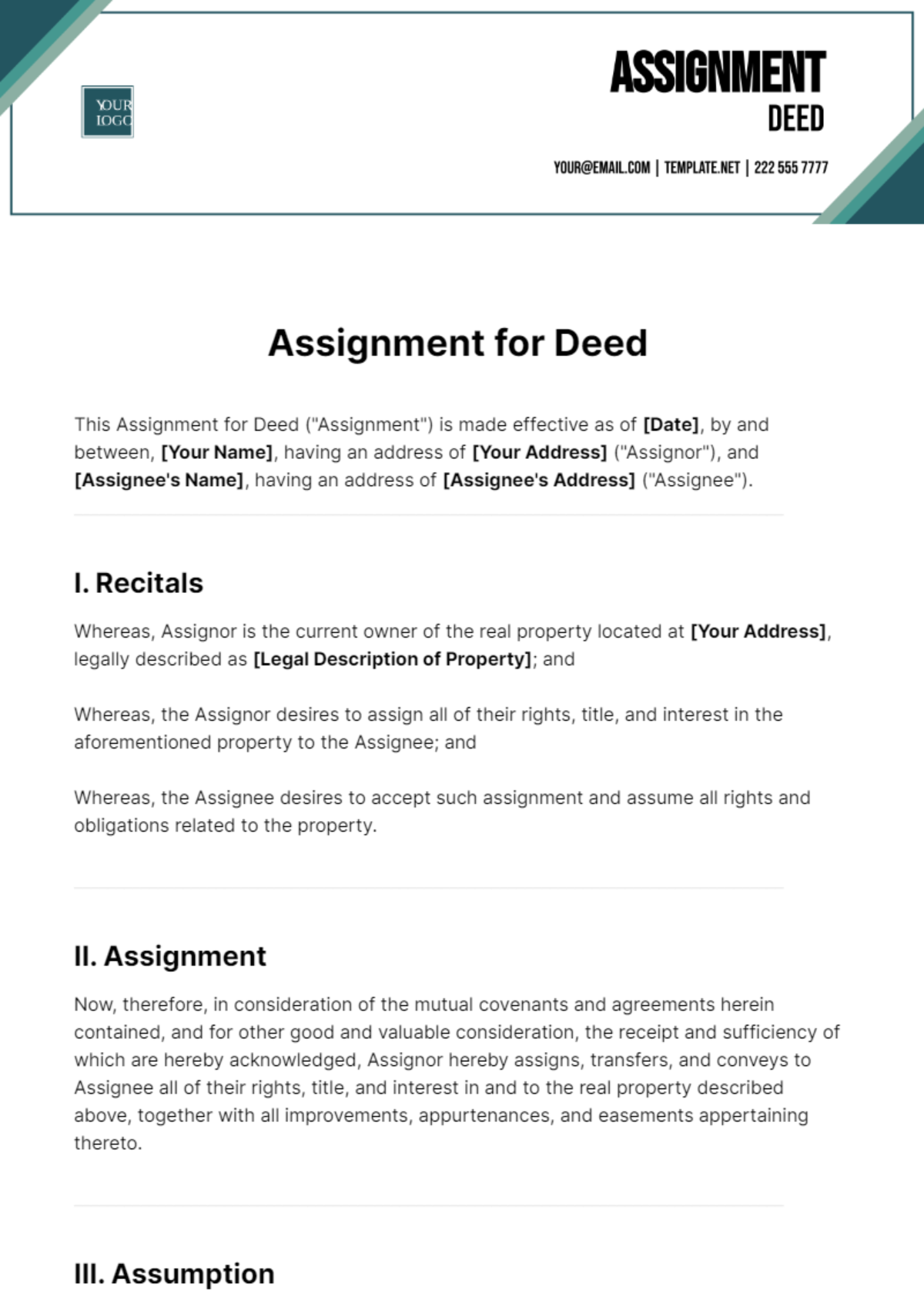 Assignment for Deed Template - Edit Online & Download