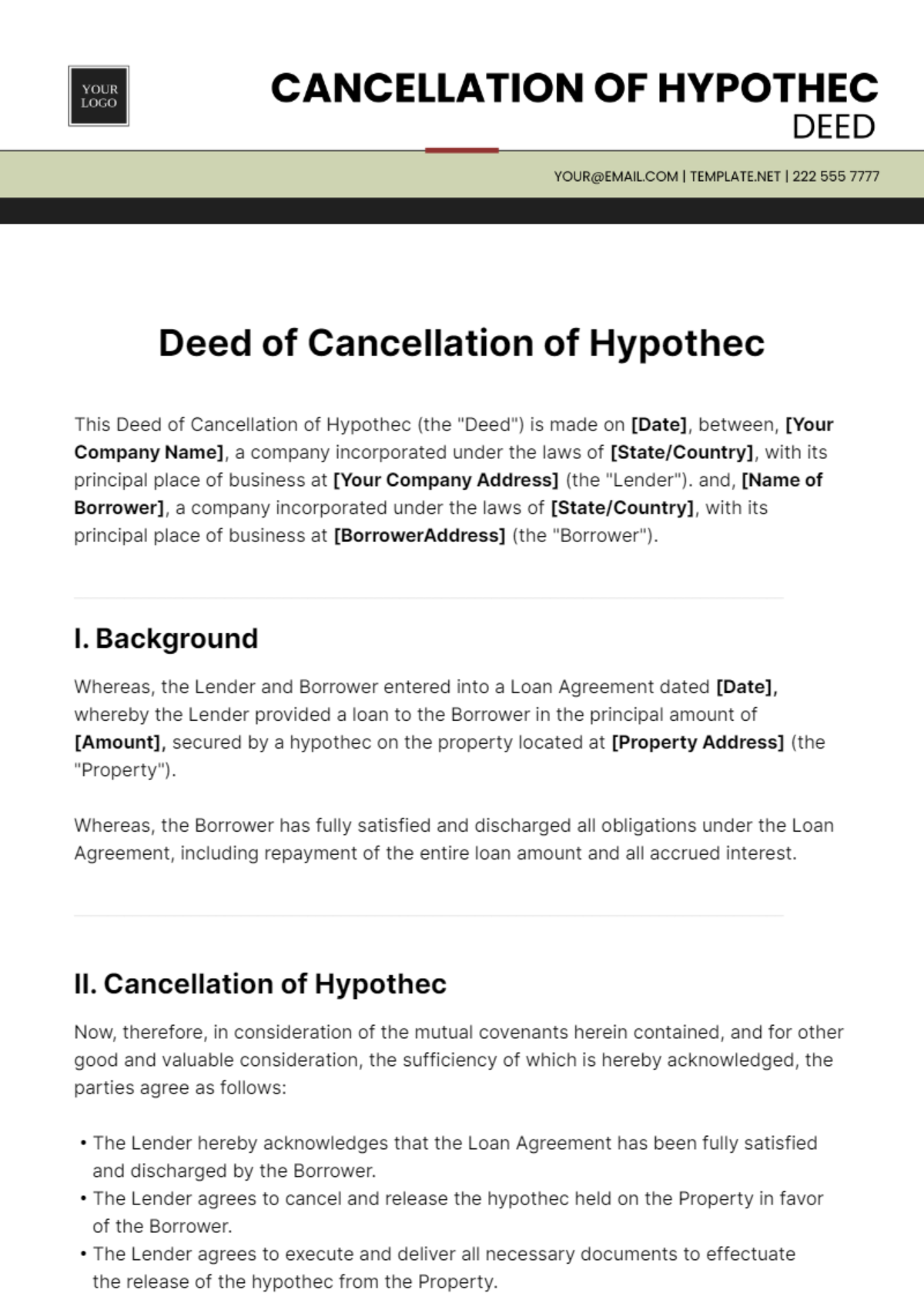 Deed of Cancellation of Hypothec Template - Edit Online & Download