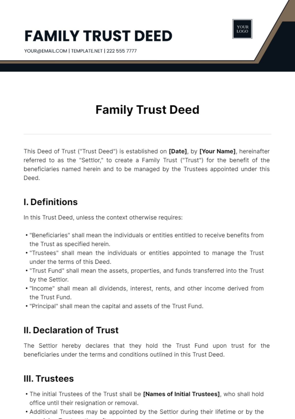 Free Family Trust Deed Template To Edit Online