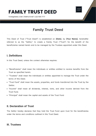 Free Family Trust Deed Template to Edit Online