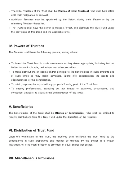 Free Family Trust Deed Template to Edit Online