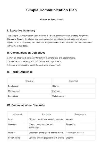 Free Simple Communication Plan Template to Edit Online