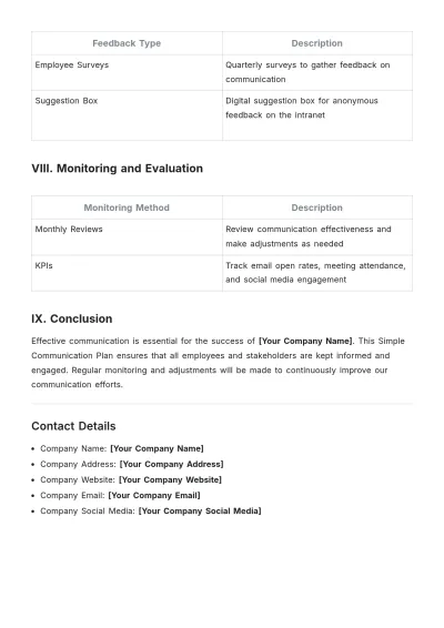 Free Simple Communication Plan Template to Edit Online
