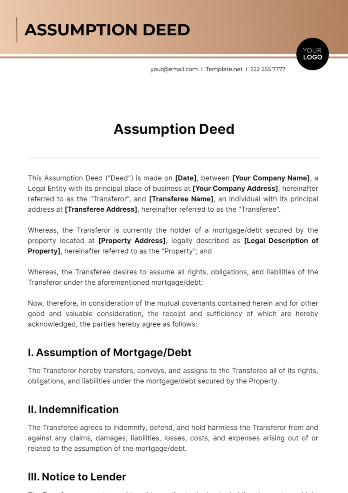 Assumption Deed Template - Edit Online & Download