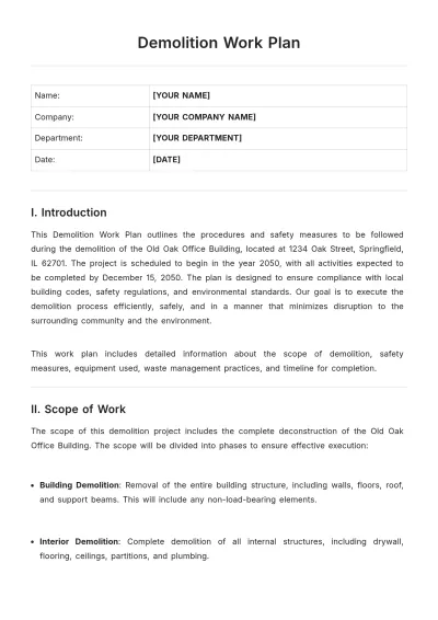 Free Demolition Work Plan Template to Edit Online