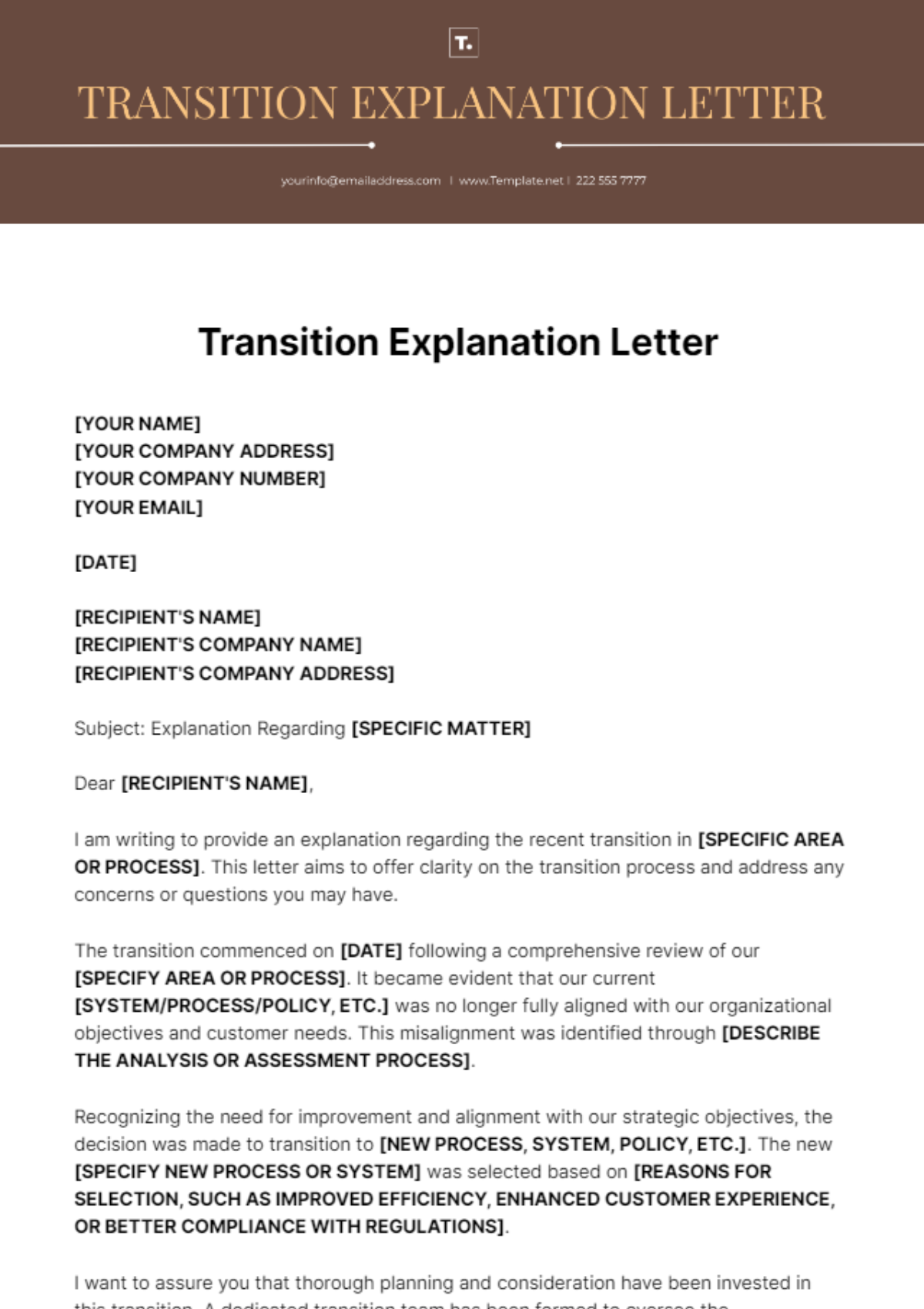 Transition Explanation Letter Template - Edit Online & Download